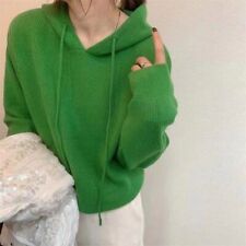 2023 Hooded Cashmere Knitted Women's Autumn and Winter Pullover Green Top, used for sale  Shipping to South Africa