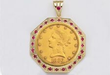 0.25 Ct Round Cut Simulated Ruby Liberty Coin Pendant In 14K Yellow Gold Plated, used for sale  Shipping to South Africa