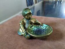 Vtg Zsolnay EOSIN Green Iridecent GIRL WITH BASKET FIGURINE #B2 for sale  Shipping to South Africa