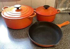 Le Creuset Enamelled Cast Round Casserole Pots & Frying Pan, Volcanic Orange B E for sale  Shipping to South Africa