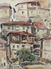 Antique watercolor painting landscape cityscape for sale  Shipping to Canada