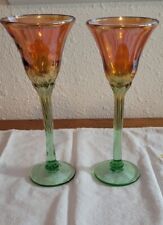  Rick Strini Art  Stemmed Glasses  Orange Gold Luster with Green Stems for sale  Shipping to South Africa