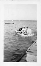  CAMERA SHY MYSTERY WOMAN in OVERLOADED DINGHY ROW BOAT MEN FRIEND VTG PHOTO 172 for sale  South Park