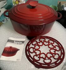 Vtg Staub Basix Enamel Cast Iron Dutch Oven 6 Qt 31-France & Trivet New Red Rare for sale  Shipping to South Africa
