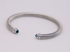 Usado, Pulsera con cable de plata esterlina de 5 mm David Yurman topacio azul con diamantes pequeño 925 segunda mano  Embacar hacia Argentina