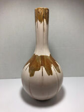 Decorative Ceramic Pottery Vase Cream & Brown Drip Glaze Slim Neck 11.75" Tall for sale  Shipping to South Africa