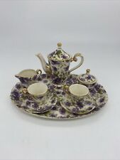 Vintage Sadler Windsor England Porcelain Purple Pansy Teapot miniature Set Of 8 for sale  Shipping to South Africa