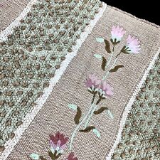 Tapete tecido na Índia Lt rosa e verde bordado flores textura 33 X 21 comprar usado  Enviando para Brazil