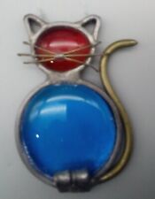 Vitral vintage década de 1970 3" azul e vermelho gato apanhador de sol retrô comprar usado  Enviando para Brazil