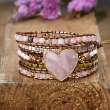 Quartzo rosa boho feminino 5 fios trançado feito à mão envoltório cura pulseira Reiki, usado comprar usado  Enviando para Brazil