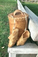 Birch Bark Round Trinket Box 3.2” X 2.75” And Woven Wooden Shoes Souvenir for sale  Shipping to South Africa