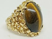 MENS 14KT YELLOW GOLD NUGGET STYLE OVAL 12X16MM CATS EYE PINKIE RING SZ4.5~8.8GR for sale  Leominster
