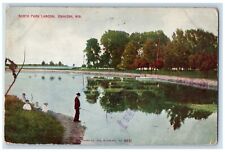 1911 North Park Lagoon Boat Lake Scena Oshkosh Wisconsin WI Postal Antigua segunda mano  Embacar hacia Argentina