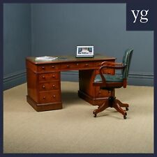 Antique English Victorian 4ft 6” Mahogany & Green Leather Pedestal Office Desk for sale  Shipping to South Africa
