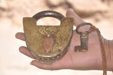 Vintage Iron Brass & Copper Fitted Unique Shape Handcrafted Engraved Key Padlock for sale  Shipping to South Africa