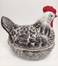 Chicken Hen Egg Storage Holder Ceramic Black/White 11" L Farmhouse Cottagecore for sale  Shipping to South Africa