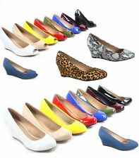 Zapatos de tacón bajo con plataforma de cuña baja de punta redonda patentada para mujer talla 5-10 NUEVOS segunda mano  Embacar hacia Argentina