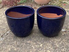 2 Dark Blue Glazed Terracotta Garden Flower Pots Planters for sale  ILFORD