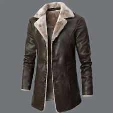 Jaqueta masculina de couro de cordeiro genuína vintage Shearling casaco de ervilha com pele sintética, usado comprar usado  Enviando para Brazil
