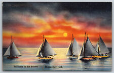 Cartão postal veleiros no pôr do sol Ocean City, MD G5, usado comprar usado  Enviando para Brazil