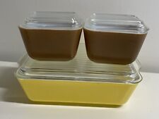 Conjunto de 3 pratos de geladeira Pyrex amarelo/marrom com tampas - LEIA comprar usado  Enviando para Brazil