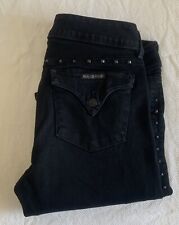 Hudson Collin Skinny Studded Jeans SZ 32 Super Black Stretch LowRise ButtonFlap for sale  Shipping to South Africa