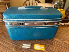 Used, Vtg Samsonite Sherbrooke Cosmetic Train Case Mottled blue turquoise Key Tray  for sale  Winfield