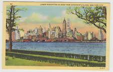 Cartão postal de linho Lower Manhattan Skyline From Governor's Island, Nova York, Nova York comprar usado  Enviando para Brazil