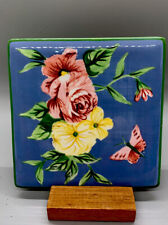 Usado, Azulejos de cerámica floral vintage de 4"" por 4"" con pizarra posterior de corcho azul con multicolor segunda mano  Embacar hacia Argentina