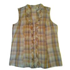 Kim Rogers Tops Women's Medium Button Up Front Ruffle Sleeveless Plaid Cotton for sale  Shipping to South Africa