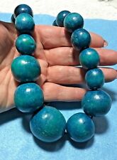 LOVELY CHUNKY TEAL BLUE WOODEN GRADUATING BEAD ELASTICATE NECKLACE for sale  MANCHESTER