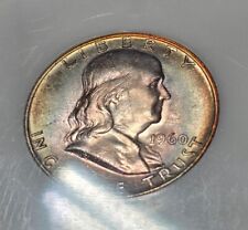 Medio dólar de plata Franklin 1960 D UNC tono arco iris PCI color tonificación gema segunda mano  Embacar hacia Argentina