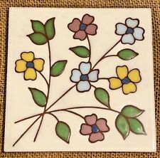 Vintage American Folk Art Tile Pottery Besheer Jacobean Flowers NH Retired  for sale  Shipping to South Africa