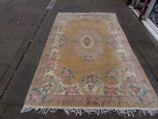 Vintage Machine Made Art Deco Chinese Oriental Beige Wool Large Carpet 242x148cm for sale  Shipping to South Africa