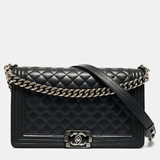 Bolsa de ombro Chanel preta acolchoada couro nova média menino, usado comprar usado  Enviando para Brazil