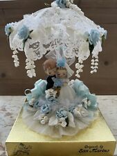 Decoração de bolo de casamento vintage noiva e noivo flores azuis/brancas fita renda San Marino comprar usado  Enviando para Brazil