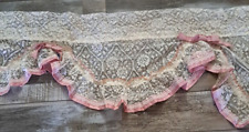 Vintage Lace Window Valance White Pink Bows Trim Floral Cottagecore 80x28 for sale  Shipping to South Africa