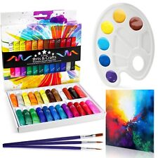 29pc Premium Acrylic Paint Set 24 High Quality Paints 3 Brushes Palette &Canvas, used for sale  Shipping to South Africa