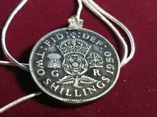 1950 UK 2 SHILLINGS Baby Boomer Birth year Pendant on 18" 925 Silver Snake Chain for sale  Shipping to South Africa