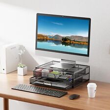 Computer Monitor Stand with Drawers Metal Mesh Riser and Organizer, used for sale  Shipping to South Africa