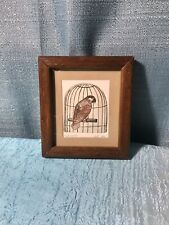 Vintage Framed Art Print Handmade Paper Screen Print Parrot Birdcage Ink Art for sale  Shipping to South Africa