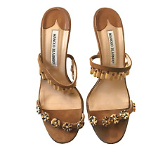 Sandálias de salto Manolo Blahnik Diora femininas 37,5 7,5 marrom camurça botão frisado comprar usado  Enviando para Brazil