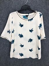 Blusa Ann Taylor Feminina Grande Marfim Azul Floral Decote Barco Manga Curta comprar usado  Enviando para Brazil