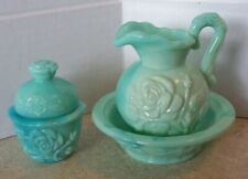 Vintage Avon Moonwind Powder Sachet Green Glass Jar & Bath Oil Pitcher Roses for sale  Kearney