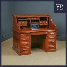 Antique English Edwardian Angus Red Walnut Roll Top Pedestal Office Writing Desk for sale  Shipping to South Africa