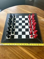 Used, Modern Red & Black Chess Set Black Faux Leather Board Excellent Condition!!! for sale  Shipping to South Africa