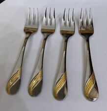 EETRITE 4 Stainless Steel Gold Plate 14cm Swirl Cake Pastry Dessert Forks Cutler for sale  Shipping to South Africa