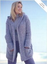 Knitting Pattern copy Ladies long hooded cardigan patch pockets Aran 32-54" 756J for sale  Shipping to South Africa