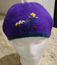 Usado, Chapéu feito à mão lã malha roxo com flores chapéu rabo de cavalo lateral/fone de ouvido/furos de muff  comprar usado  Enviando para Brazil