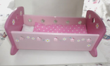 BABY DOLLS PINK  ROCKING COT WOOD  + BEDDING    18" long  7" wide  9" high for sale  Shipping to South Africa